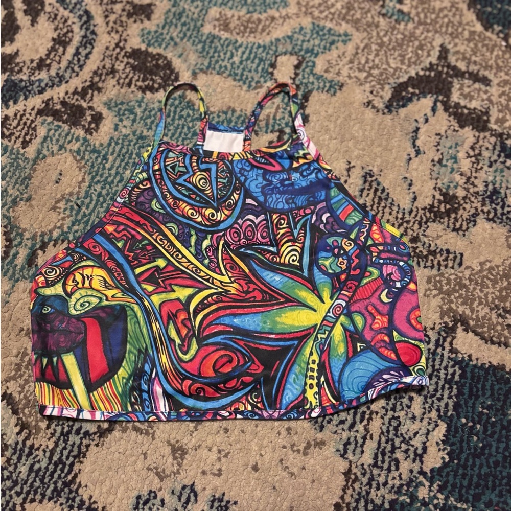 BADINKA /MED/RAVE TOP/Colorful Abstract Crop Top/Psychedelic/Festival